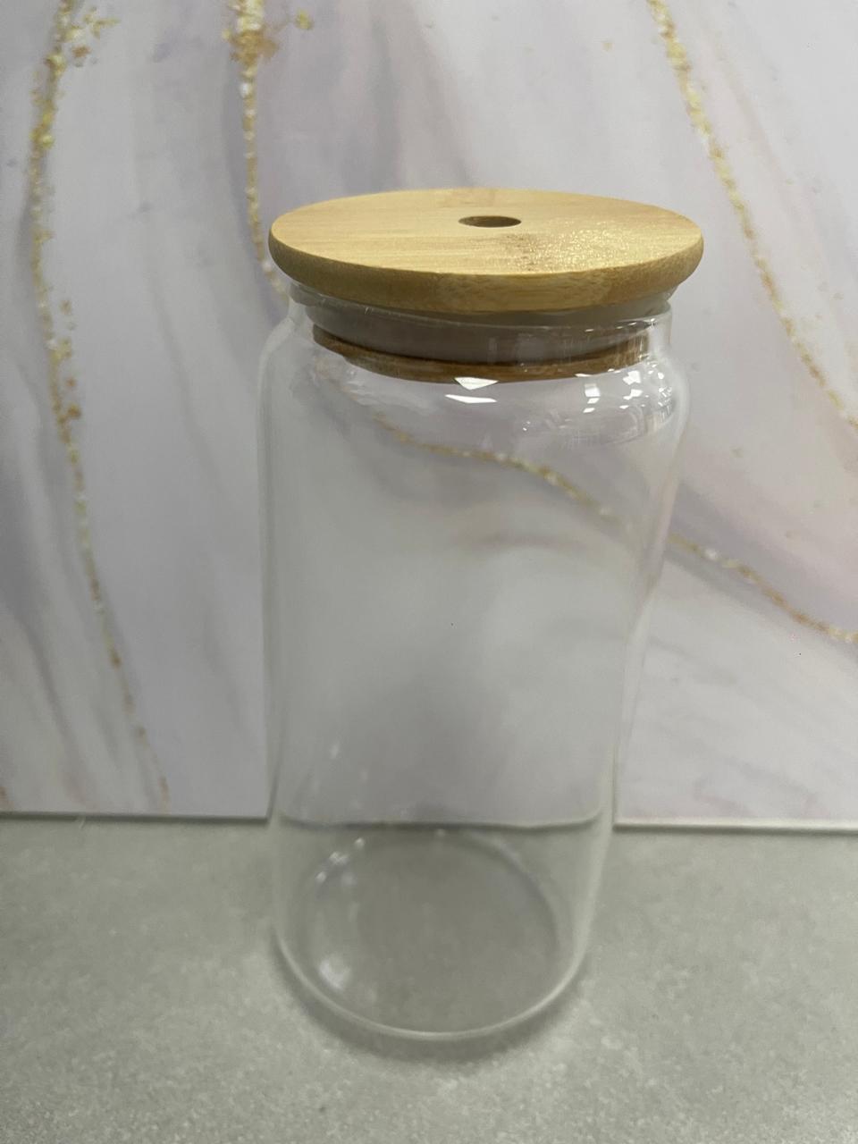 VASO VIDRIO TAPA DE BAMBU 12 ONZ